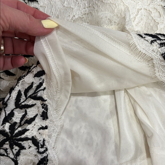 Adrianna Papell White Lace black embroidered sides Midi sheath Dress  V neck 6 - Picture 15 of 16